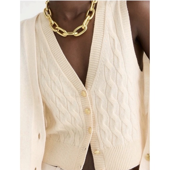 J.CREW Sweaters - J.Crew Cashmere Cropped Cable-Knit Sweater-Vest in Buttercream Women's Large